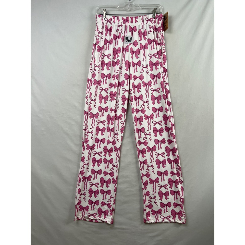 Brief Insanity Lounge Pants Womens Medium White Pink Bow Ribbon Print Pajamas